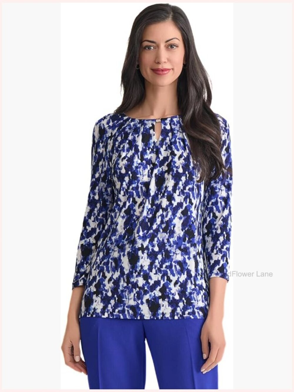 3/4 Sleeve Knot Front Jersey Top V-Neck Pullover